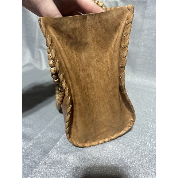 Handmade African Tote Bag Leather Wooden Beads Vibrant Colors Shape Kenate Bold - Picture 4 of 8